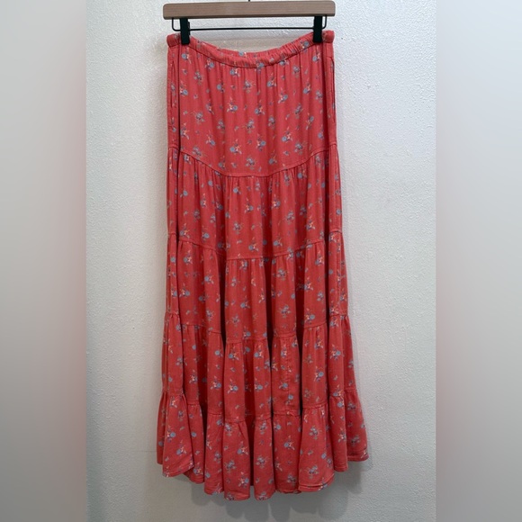 NWOT Free People Nova Tiered Floral Maxi Skirt Coral XS - Picture 9 of 10